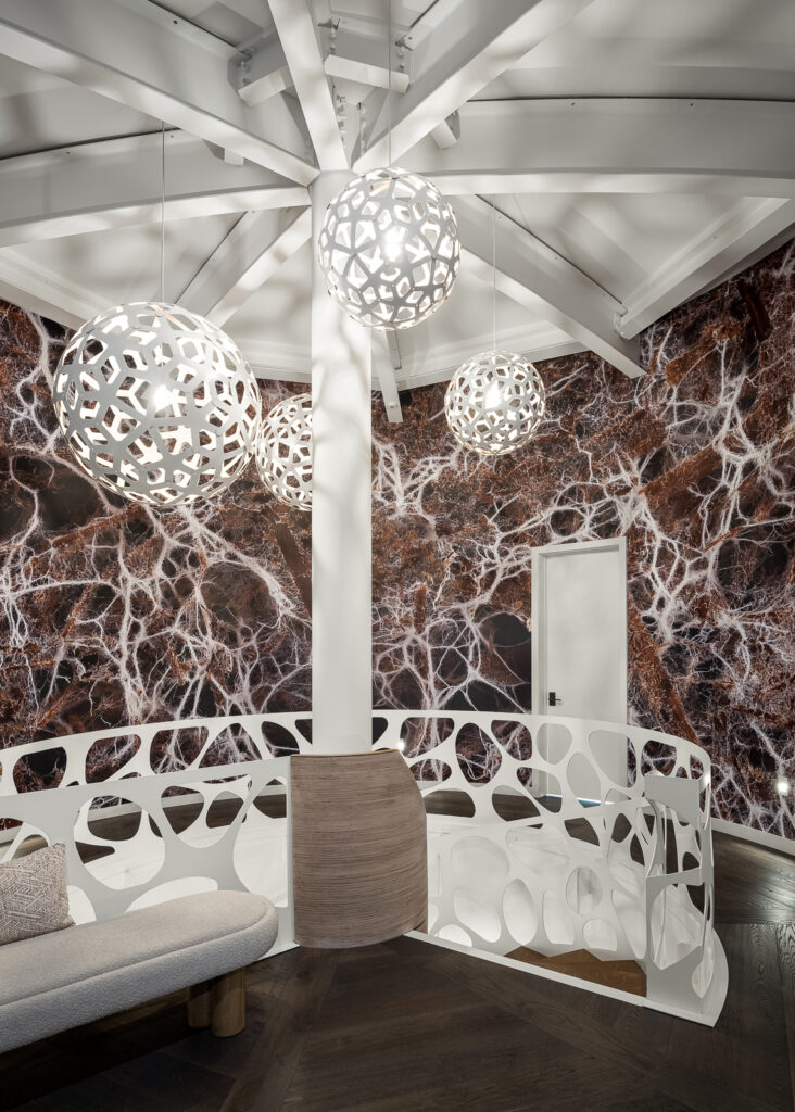 Mycelial wallpaper art in a residential build by Silver Maple